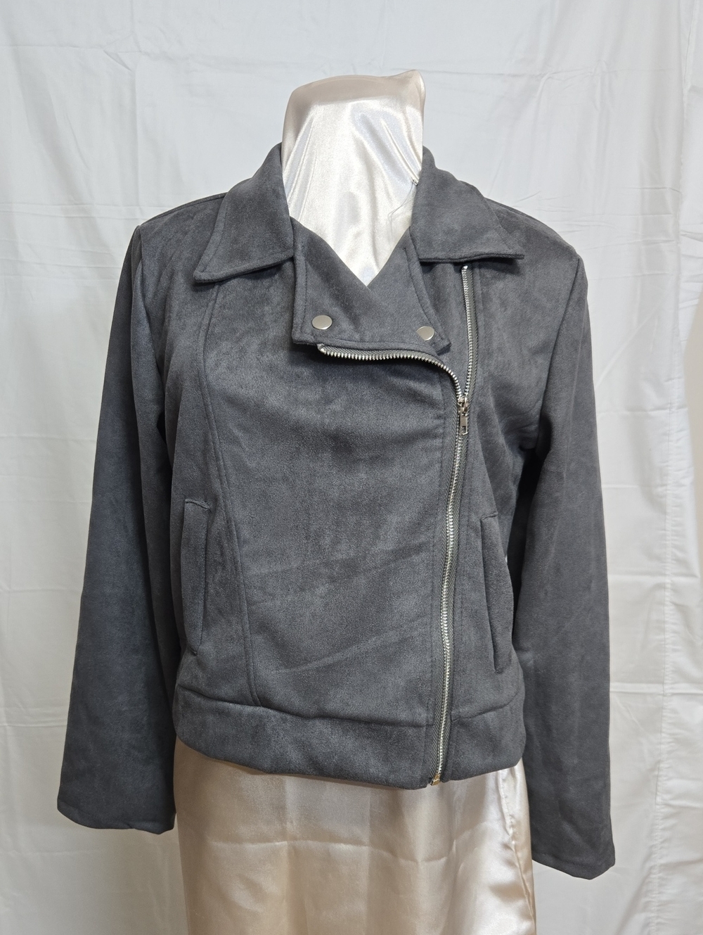 Women’s Grey Faux Suede Moto Jacket